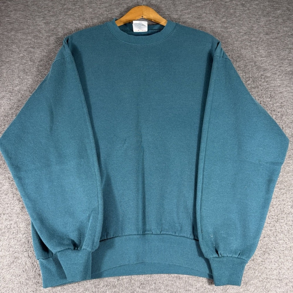 Vintage Jerzees 90s Green/blue Blank Crewneck Sweatshirt Size Large Made in USA